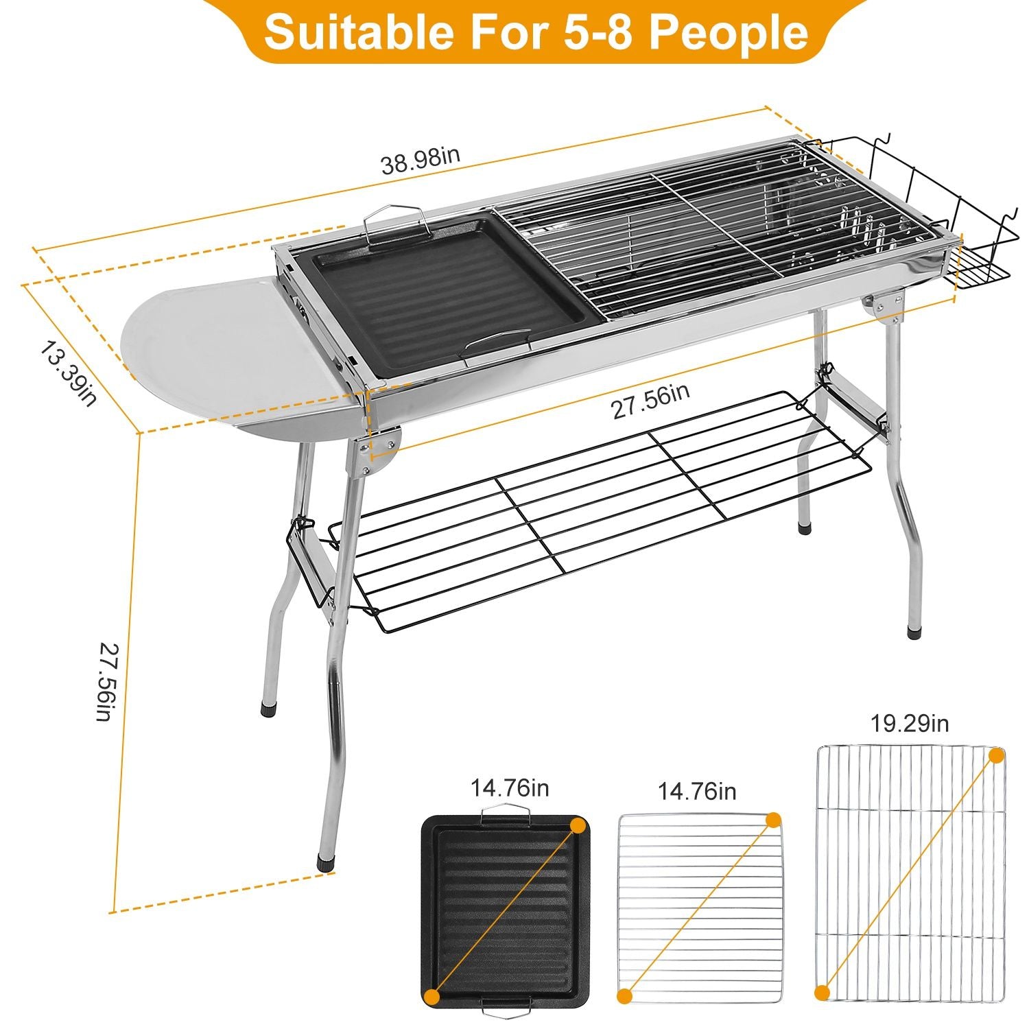 Foldable BBQ Grill Portable Charcoal Barbeque Grill Stainless Steel BBQ Grill For Picnic Camping Backyard Cooking - Discount Msrp 