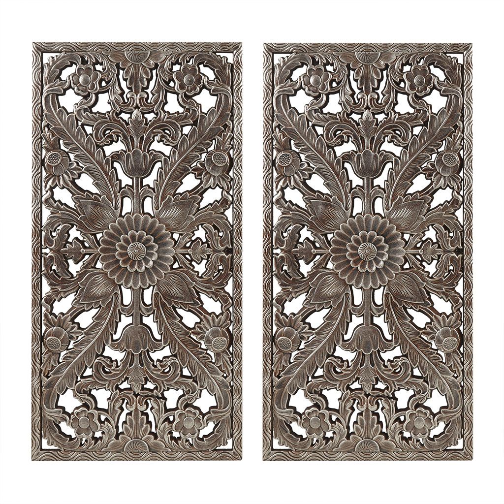Distressed Carved Wood 2-piece Wall Decor Set - Discount Msrp 