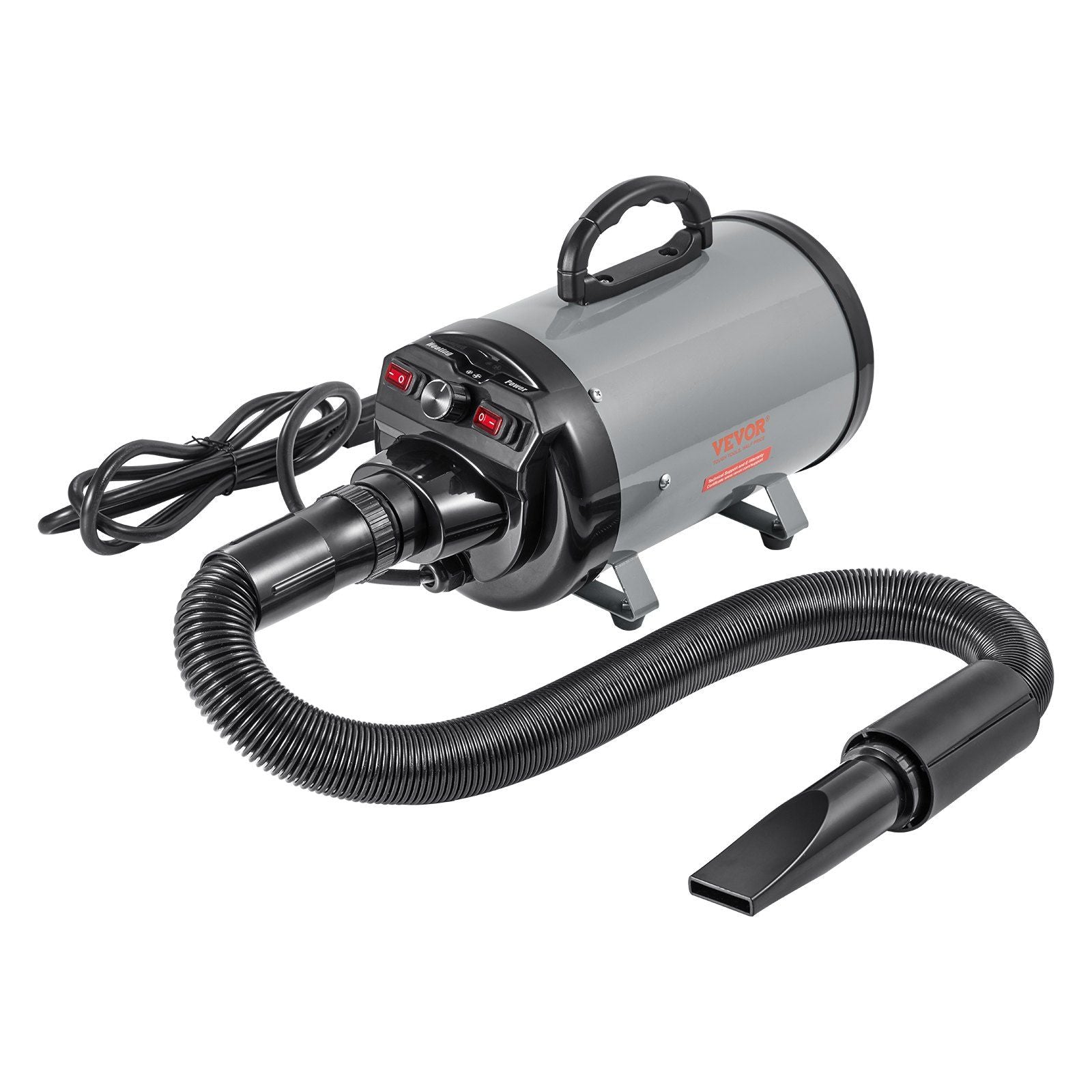 VEVOR Dog Dryer, 2800W/4.3HP Dog Blow Dryer, Pet Grooming Dryer with Adjustable Speed and Temperature Control, Pet Hair Dryer with 4 Nozzles and Extendable Hose, Grey and Black - Discount Msrp 