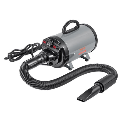 VEVOR Dog Dryer, 2800W/4.3HP Dog Blow Dryer, Pet Grooming Dryer with Adjustable Speed and Temperature Control, Pet Hair Dryer with 4 Nozzles and Extendable Hose, Grey and Black - Discount Msrp 