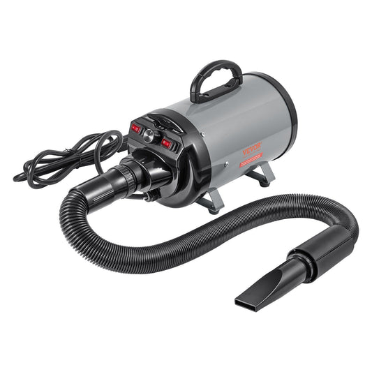 VEVOR Dog Dryer, 2800W/4.3HP Dog Blow Dryer, Pet Grooming Dryer with Adjustable Speed and Temperature Control, Pet Hair Dryer with 4 Nozzles and Extendable Hose, Grey and Black - Discount Msrp 