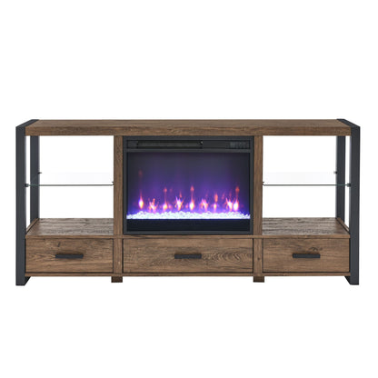 60 inch Electric Fireplace Media TV Stand With Sync Colorful LED Lights-Reclaimed Barnwood Color - Discount Msrp 