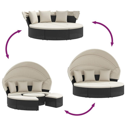Patio Lounge Bed with Canopy and Cushions Black Poly Rattan - Discount Msrp 