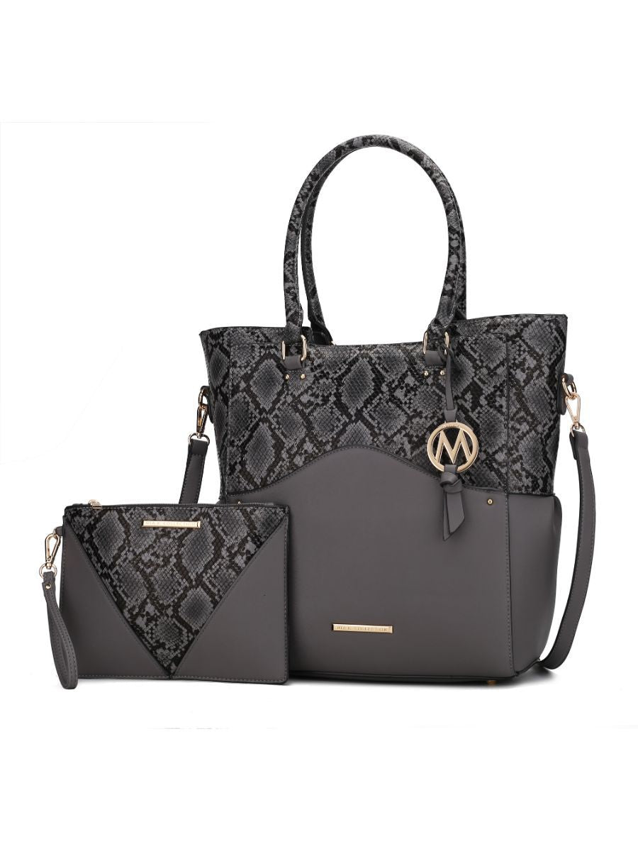 MKF Collection Iris Snake Embossed Vegan Leather Women Tote Bag with matching Wristlet Pouch by Mia k - Discount Msrp 