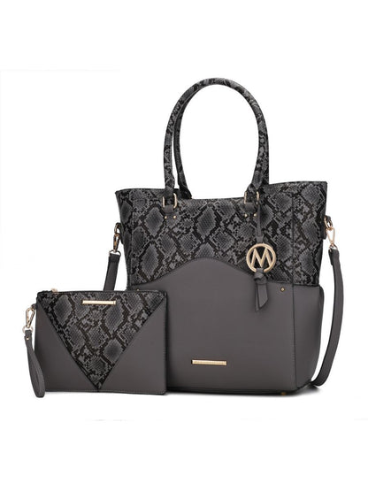 MKF Collection Iris Snake Embossed Vegan Leather Women Tote Bag with matching Wristlet Pouch by Mia k - Discount Msrp 