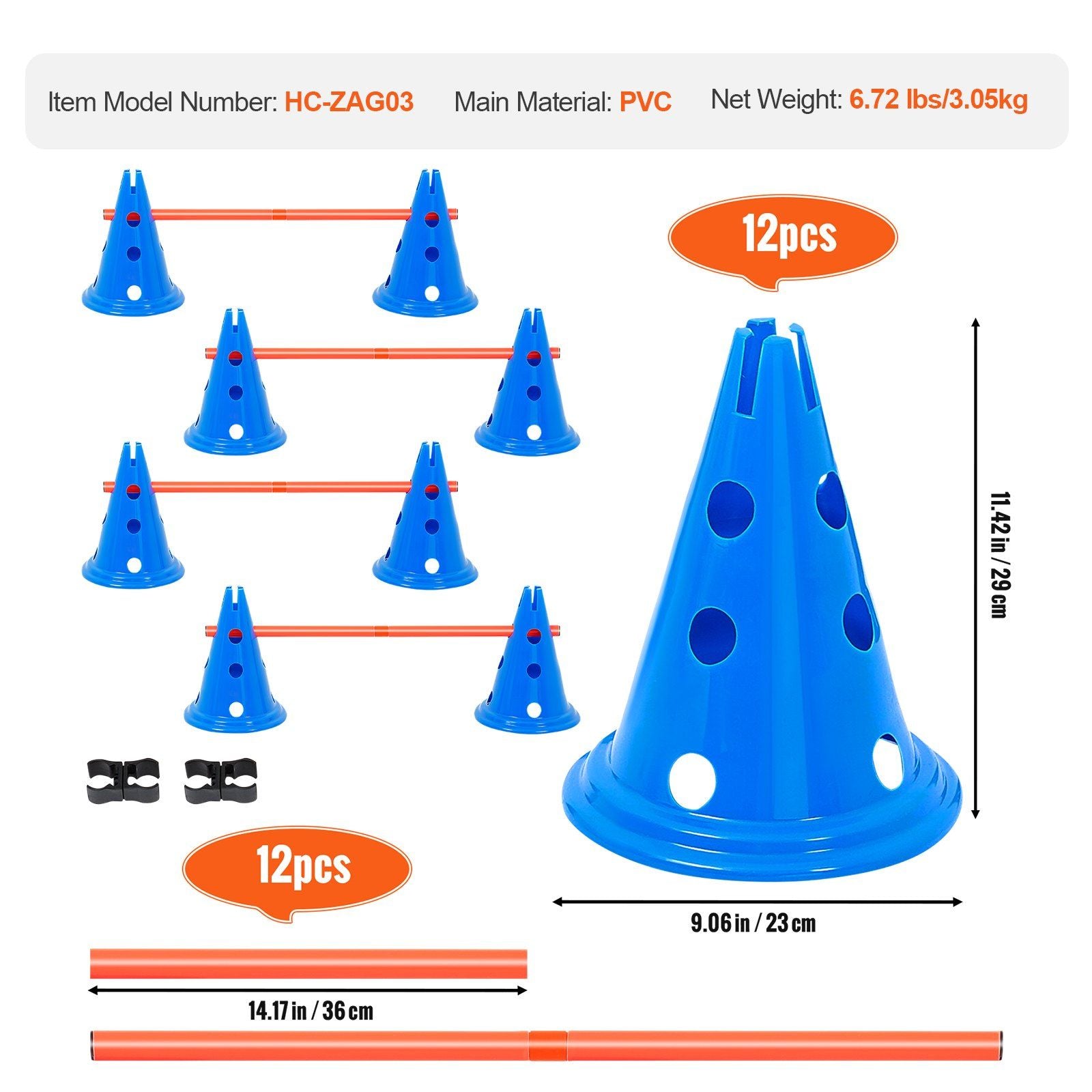 VEVOR Dog Agility Hurdle Cone Set 6 PCS Kit-12 xCones 6 xAgility Rods with Bag - Discount Msrp 