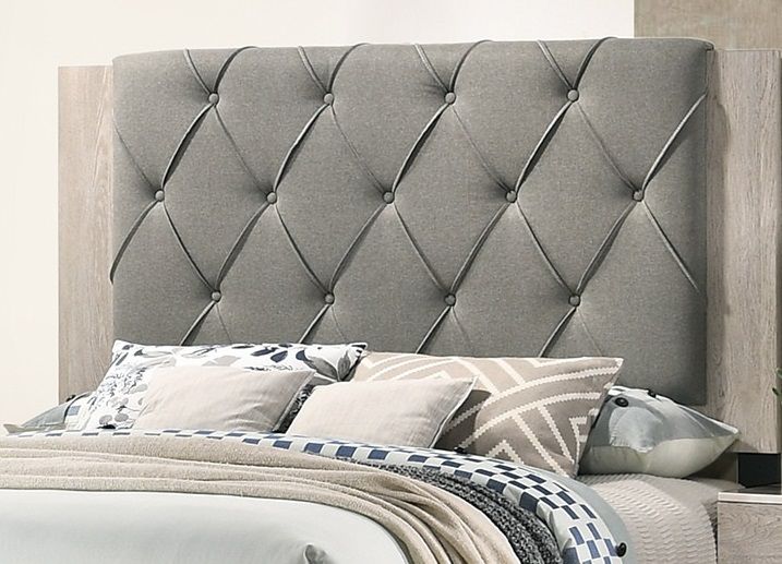 Contemporary 1pc Cream Finish California King Size Bed Bedroom Furniture Gray Tufted Design Headboard Rubberwood 1pc Bedframe - Discount Msrp 