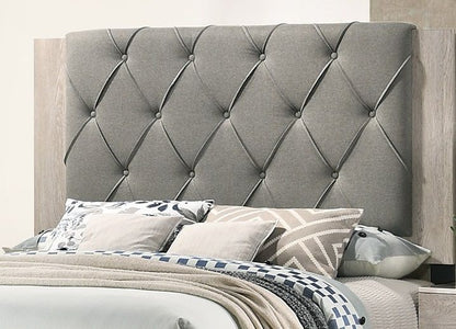 Contemporary 1pc Cream Finish California King Size Bed Bedroom Furniture Gray Tufted Design Headboard Rubberwood 1pc Bedframe - Discount Msrp 
