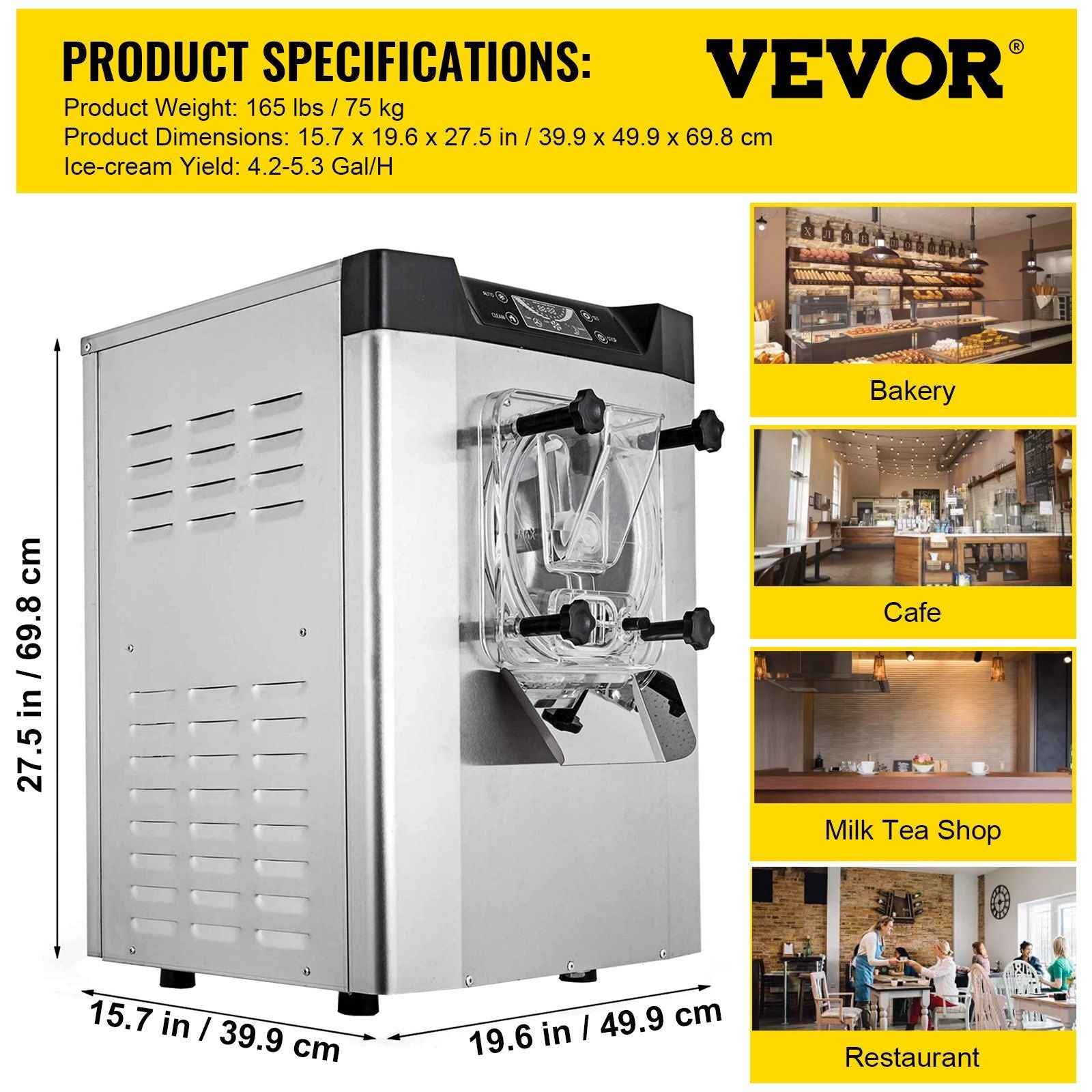 VEVOR Commercial Ice Cream Machine 1400W 20/5.3 Gph Hard Serve Ice Cream Maker with LED Display Screen Auto Shut-Off Timer One Flavors Perfect for Restaurants Snack bar Supermarkets - Discount Msrp 