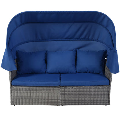 Outdoor Patio Furniture Set Daybed Sunbed with Retractable Canopy Conversation Set Wicker Furniture - Discount Msrp 