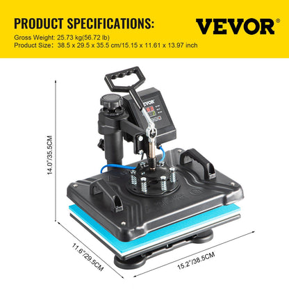 VEVOR Heat Press Machine, 12X15 Inch 6 in 1 Combo Digital Multifunctional Sublimation Heat Transfer Machine, 360 Degree Rotation Swing Away Heat Press for Printing T Shirts Hat Mug Cap Plate 1050W - Discount Msrp 