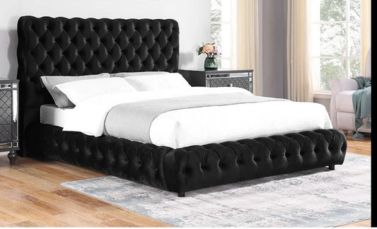 1pc Contemporary Upholstered Queen Bed Tufted Headboard and Footboard Bedroom Furniture Black - Discount Msrp 