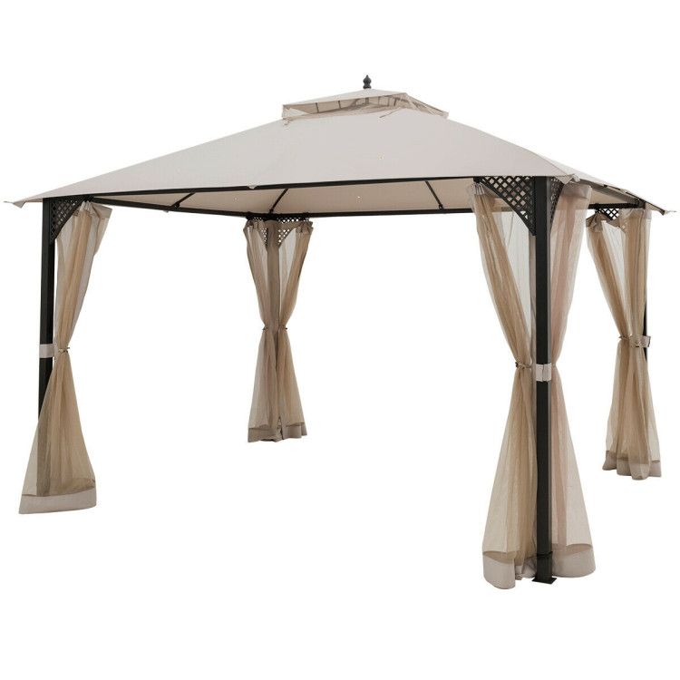 12 x 10 Feet Outdoor Double Top Patio Gazebo with Netting - Discount Msrp 