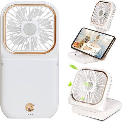 Handheld Portable Fan; Rechargeable Power Bank USB Mini Fan; Small Personal Fan With 3 Speeds; 3000 MAh Battery Operated Foldable Desk Fan; Neck Fan With Lanyard - Discount Msrp 