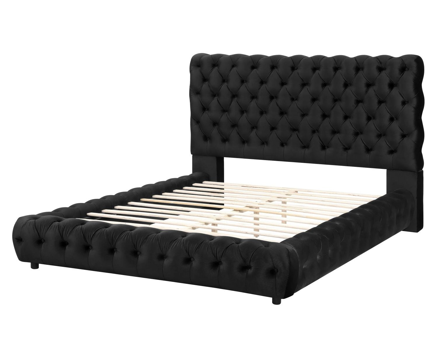 1pc Contemporary Upholstered Queen Bed Tufted Headboard and Footboard Bedroom Furniture Black - Discount Msrp 