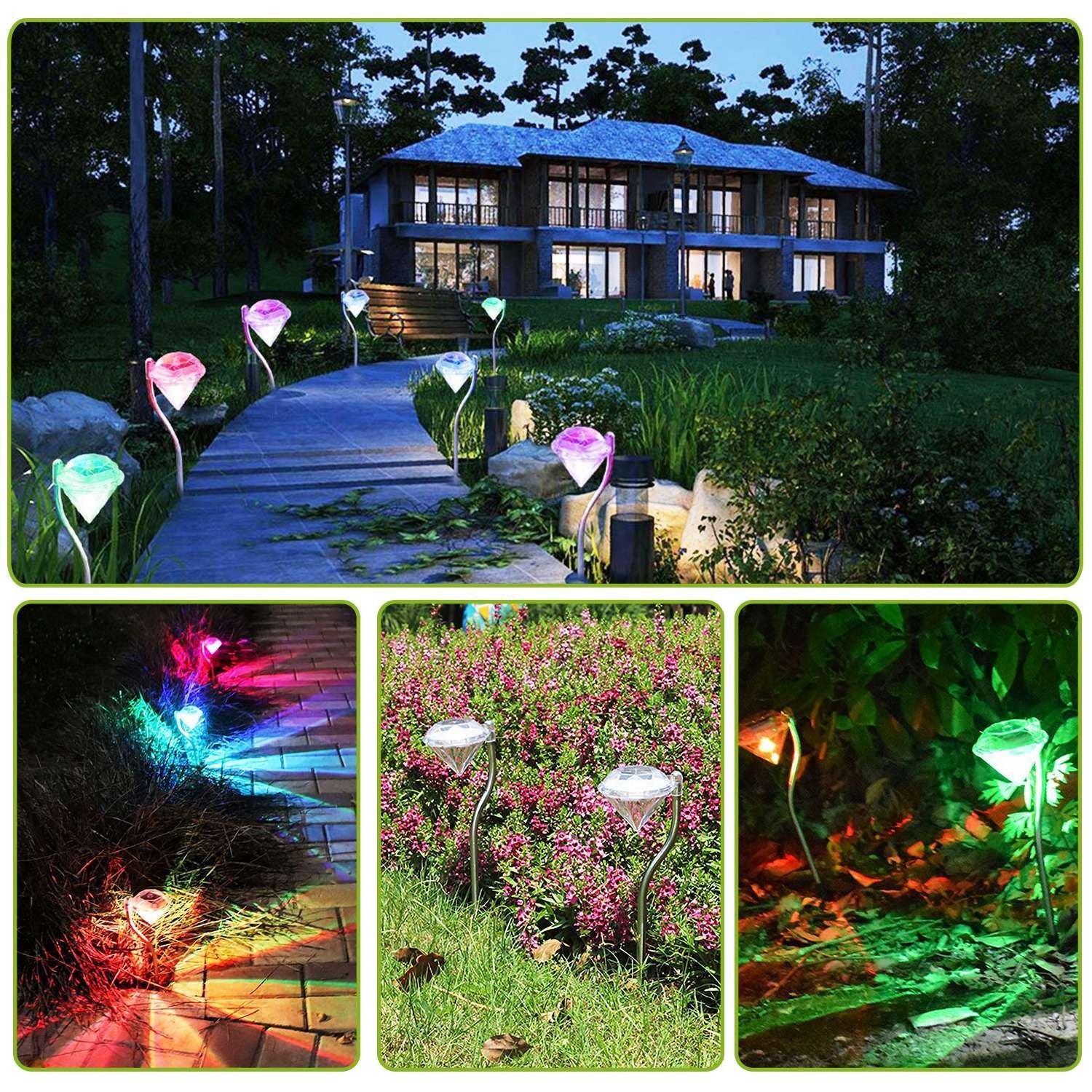 4Pcs Solar Garden Light Outdoor Diamond LED Light IP65 Waterproof Stake Decorative Lamp - Discount Msrp 