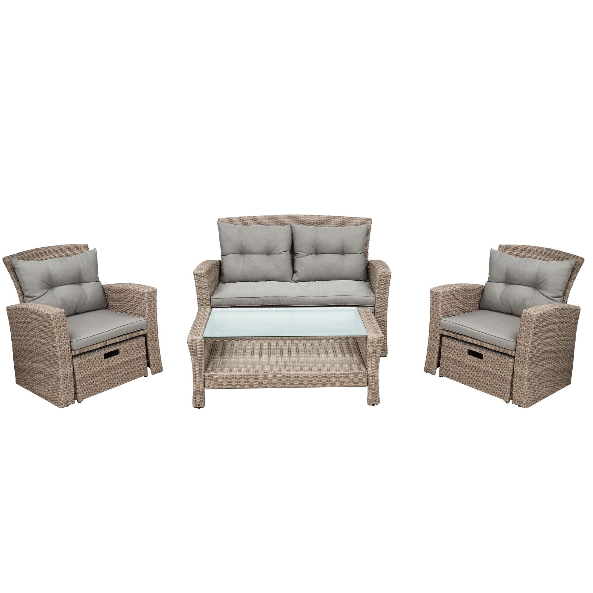 Patio Furniture Set; 4 Piece Outdoor Conversation Set All Weather Wicker Sectional Sofa with Ottoman and Cushions - Discount Msrp 
