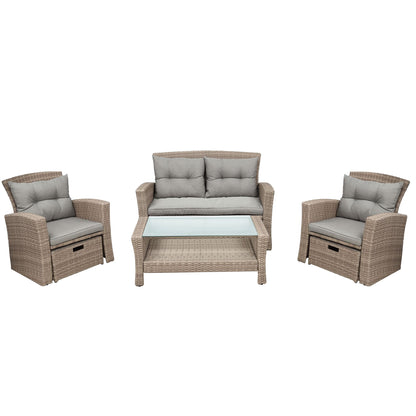 Patio Furniture Set; 4 Piece Outdoor Conversation Set All Weather Wicker Sectional Sofa with Ottoman and Cushions - Discount Msrp 