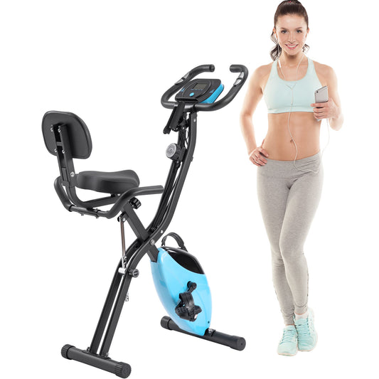 Folding Exercise Bike, Fitness Upright and Recumbent X-Bike with 16-Level Adjustable Resistance, Arm Bands and Backrest - Discount Msrp 