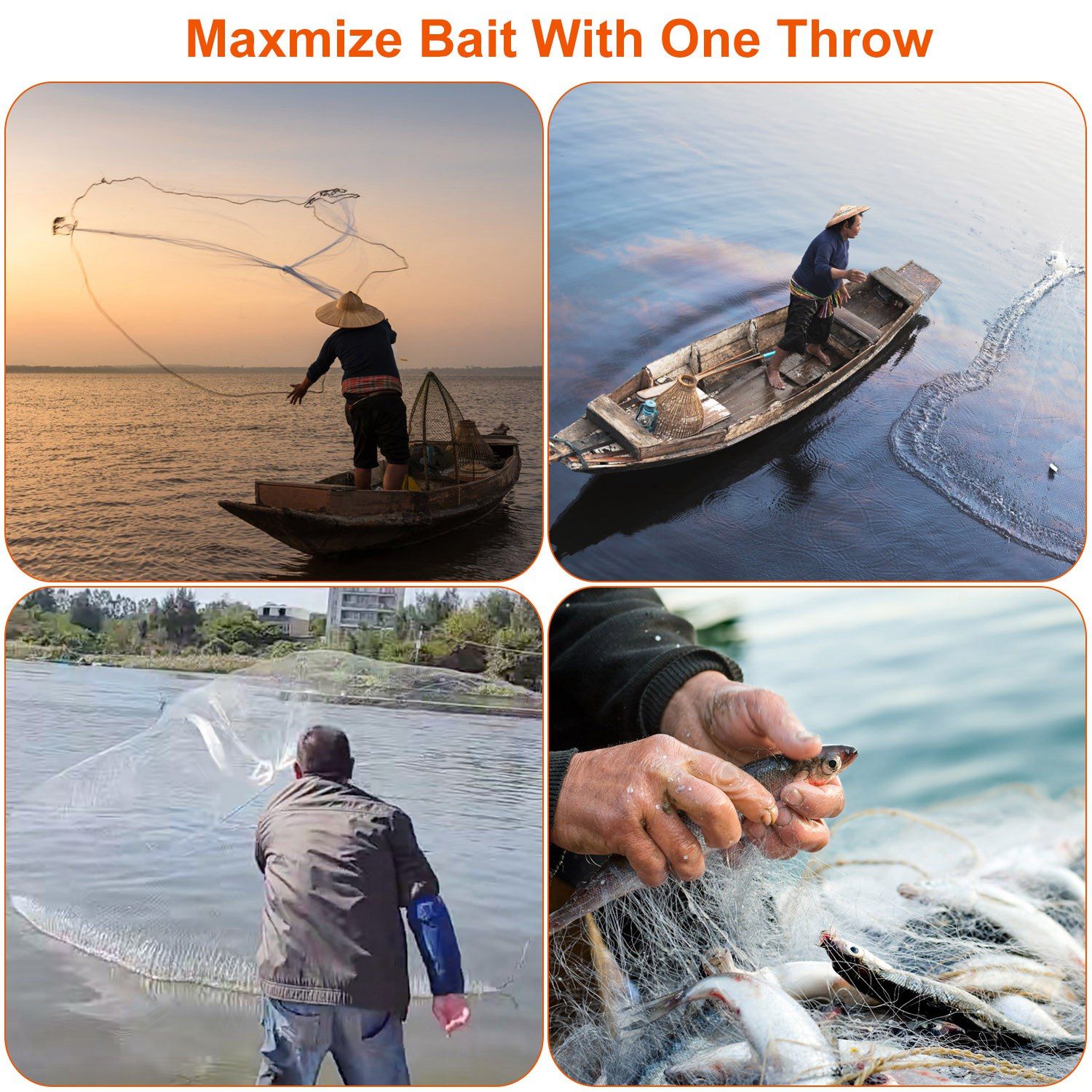 Fishing Cast Net Bait Trap Easy Throw Heavy Duty Hand Cast Net with Chain Sinker Bottom Spread - Discount Msrp 