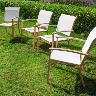 Set of 4 Outdoor Patio Chairs, Integrated Stackable Wrought Iron Furniture Dining Chairs with Arms, Textilene Fabric Indoor Outdoor Chairs for Porch, Yard, Lawn, Garden - Discount Msrp 