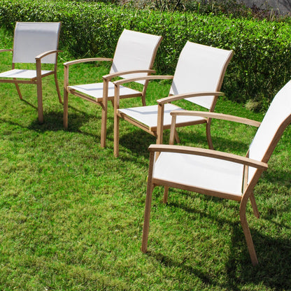 Set of 4 Outdoor Patio Chairs, Integrated Stackable Wrought Iron Furniture Dining Chairs with Arms, Textilene Fabric Indoor Outdoor Chairs for Porch, Yard, Lawn, Garden - Discount Msrp 