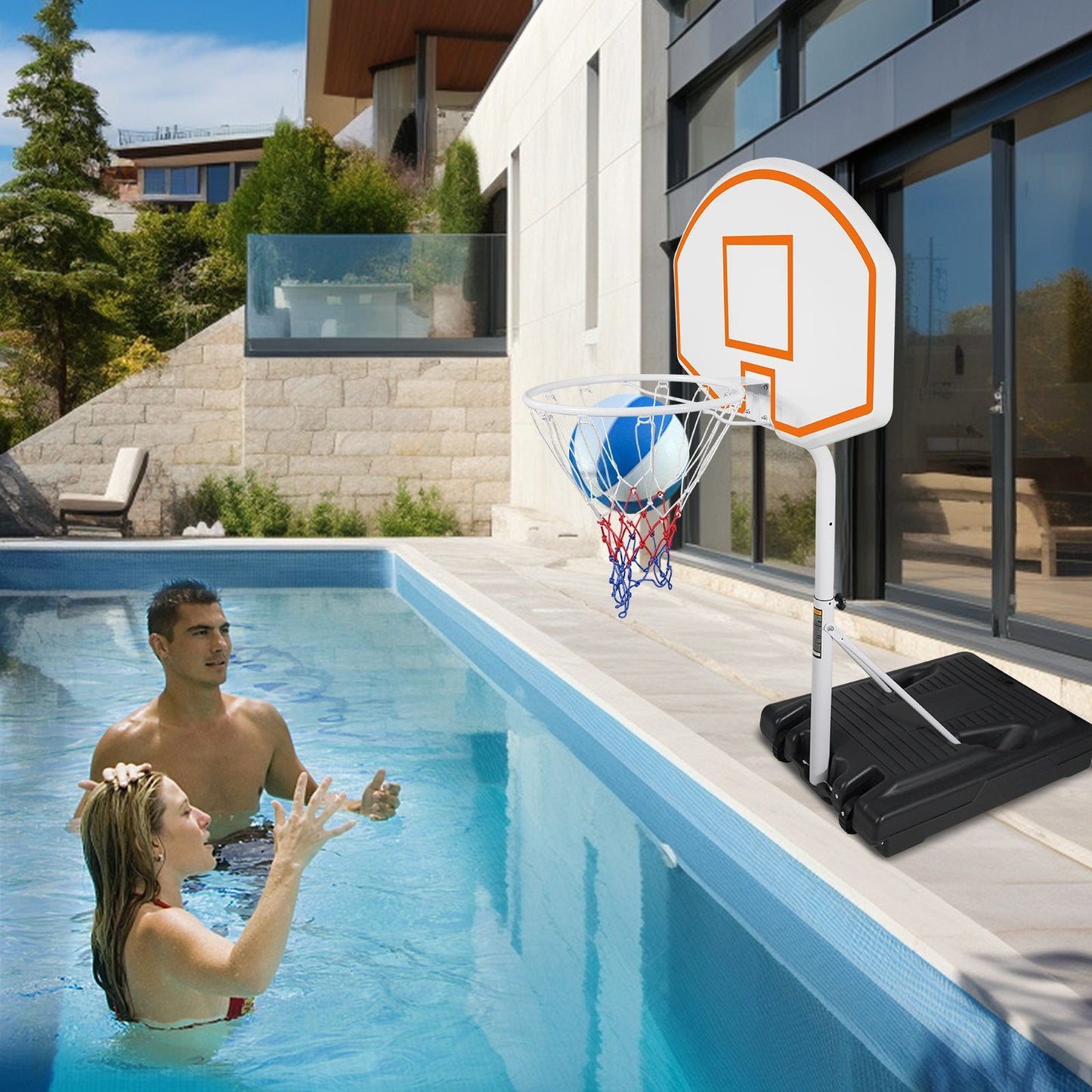 Poolside Basketball Hoop Portable Swimming Pool Basketball System Height Adjustable 3.1ft-4.7ft with 36" Backboard for Indoor Outdoor Use Orange - Discount Msrp 