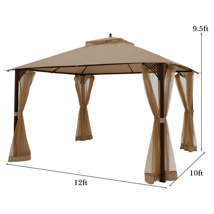 12 x 10 Feet Outdoor Double Top Patio Gazebo with Netting - Discount Msrp 