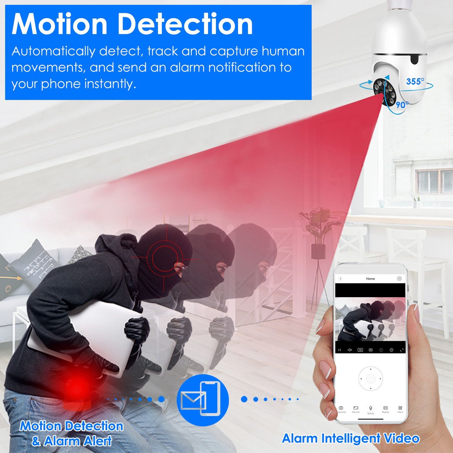 E27 WiFi Bulb Camera 1080P FHD WiFi IP Pan Tilt Security Surveillance Camera - Discount Msrp 