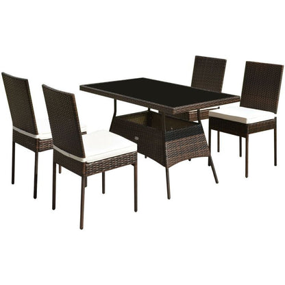 5 Pieces Rattan Dining Set with Glass Table and High Back Chair - Discount Msrp 