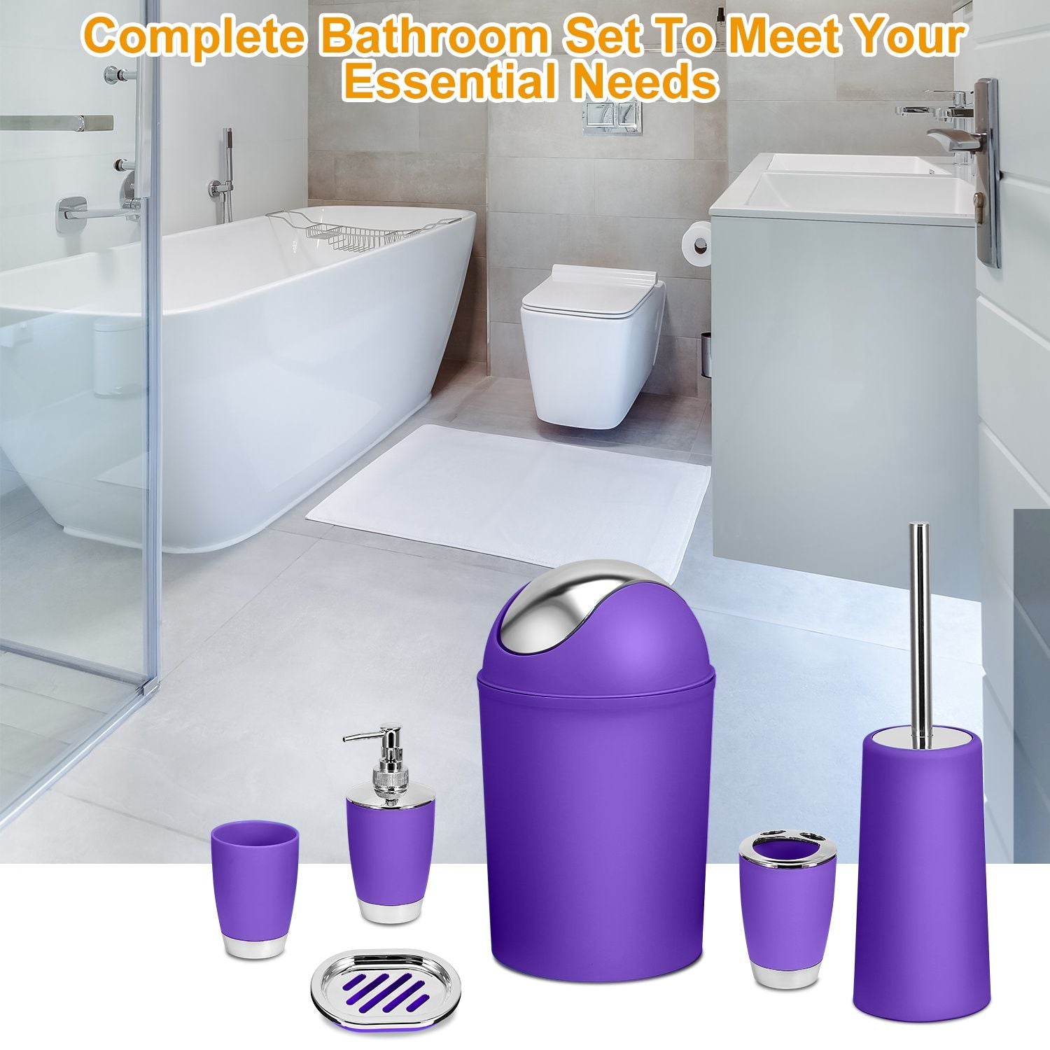 Bathroom Accessories Set 6 Pcs Bathroom Set Ensemble Complete Soap Dispenser Toothbrush Holder - Discount Msrp 
