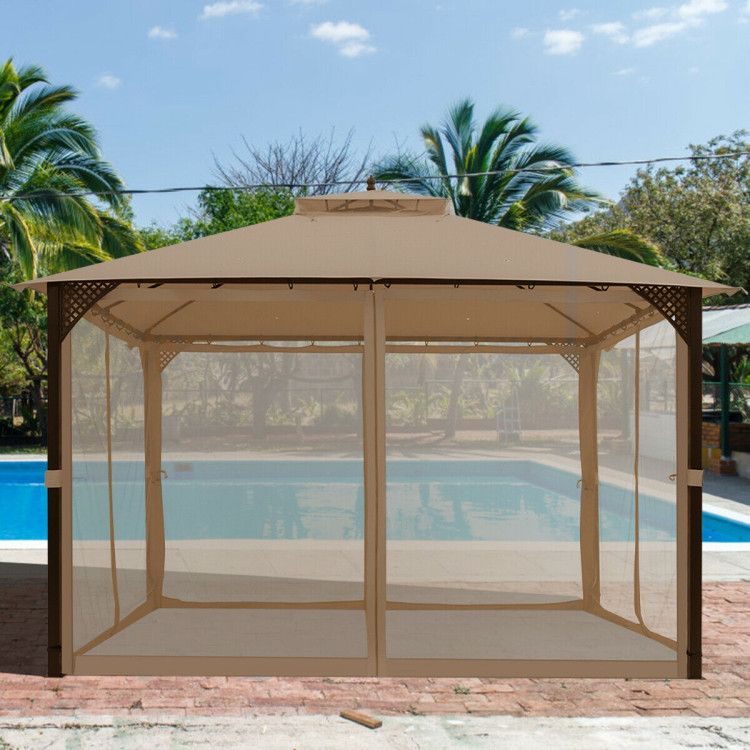 12 x 10 Feet Outdoor Double Top Patio Gazebo with Netting - Discount Msrp 