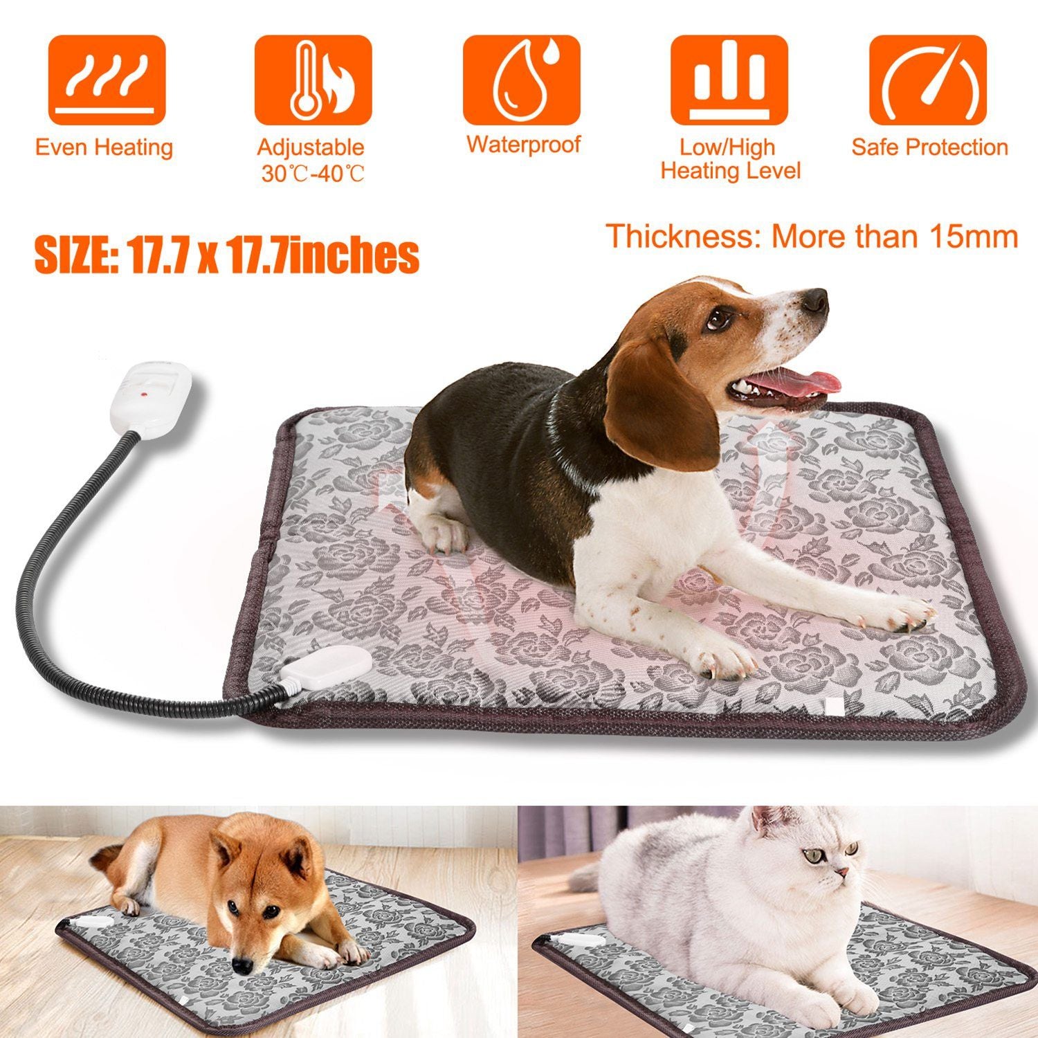 Pet Heating Pad Dog Cat Electric Heating Mat Waterproof Adjustable Warming Blanket - Discount Msrp 