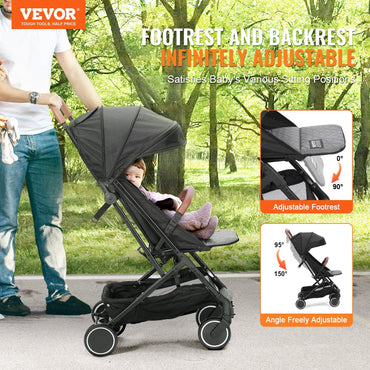 VEVOR Standard Baby Infant Stroller, Toddler Stroller with 95°-150° Adjustable Backrest & & 0/90°Adjustable Footrest & One-click Folding, Newborn Stroller with Cup Holder and Carry Bag, Black - Discount Msrp 