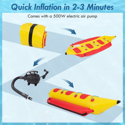 3-Person Inflatable Banana Boat with Electric Air Pump Carrying Bag and Repair Kit - Discount Msrp 