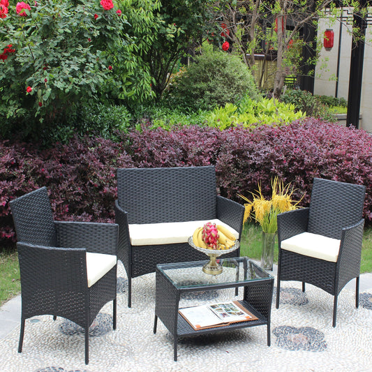 4 PC Rattan Patio Furniture Set Outdoor Patio Cushioned Seat Wicker Sofa - Discount Msrp 