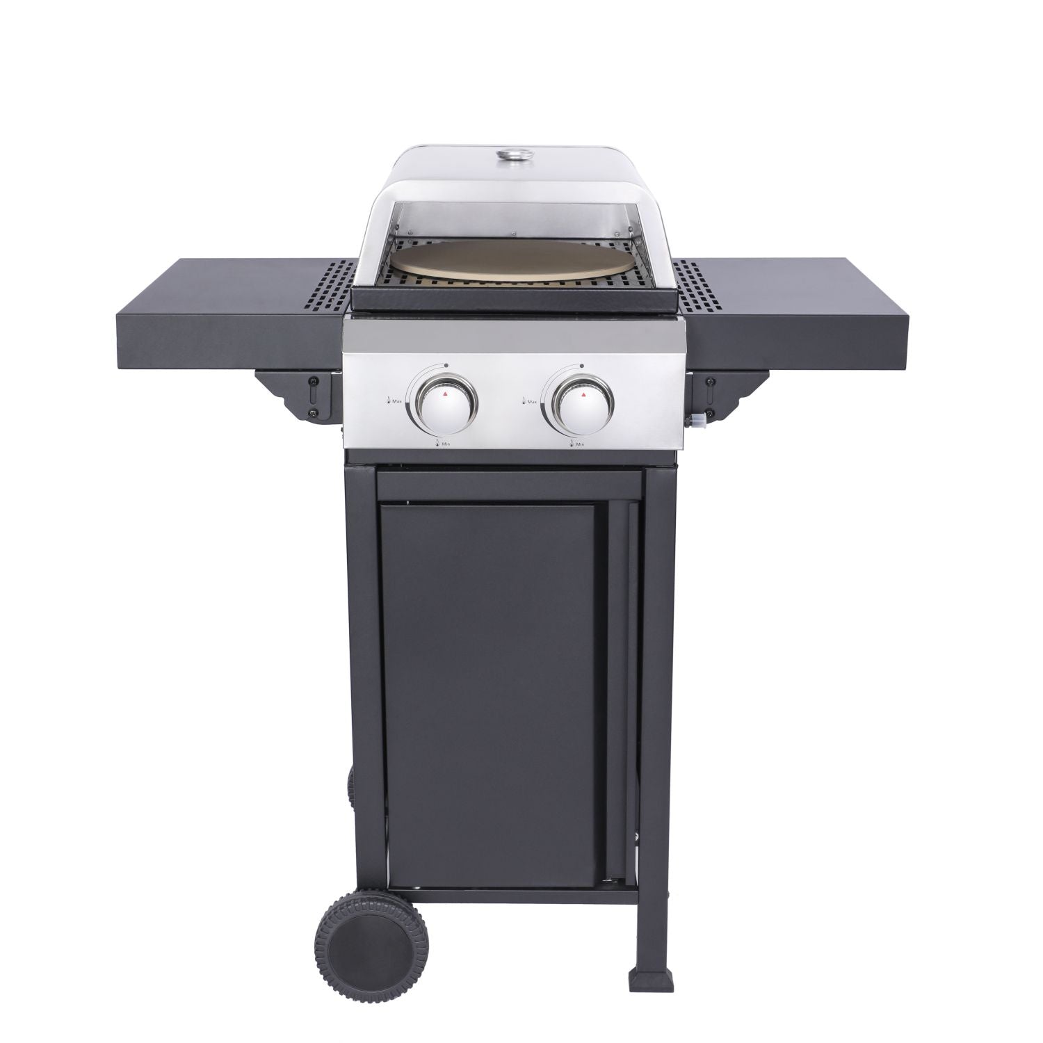 2-Burner Propane Gas BBQ Grill, Pizza Box, 24600BTU Output With Wire Enamel Cooking Grids For Outdoor Barbecue, Foldable Side Table, Hanging Basket, Stainless Steel - Discount Msrp 