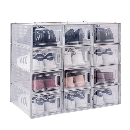 Set of 12 Stackable Clear Plastic Transparent Shoe Storage Box in Home - Discount Msrp 