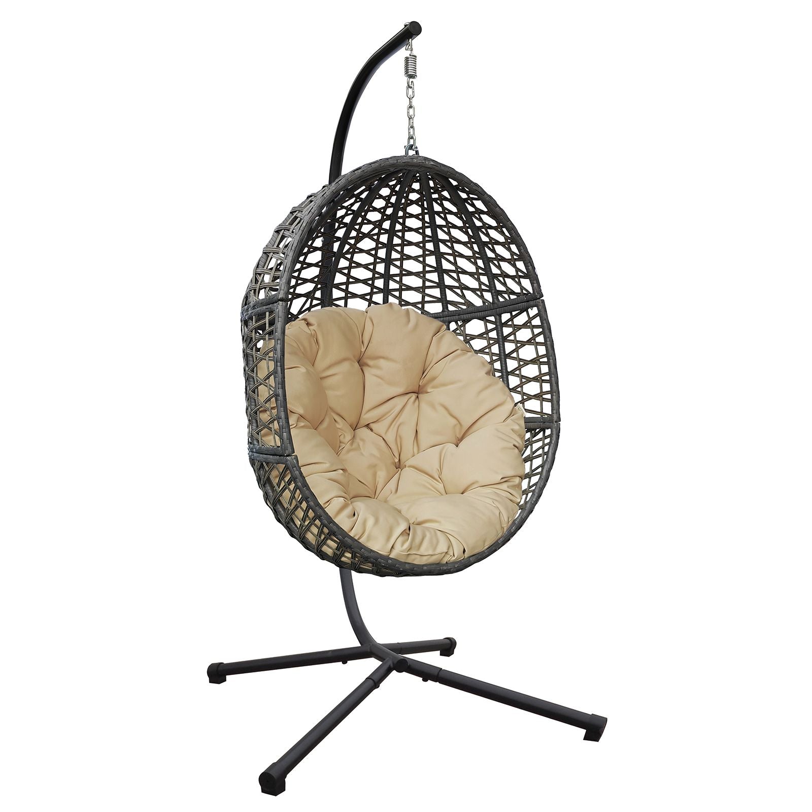 Wicker Hanging Swing Chair; Rattan Hanging Egg Chair with Durable Stand and Waterproof Cushion for Outdoor Garden or Indoor Living Room - Discount Msrp 