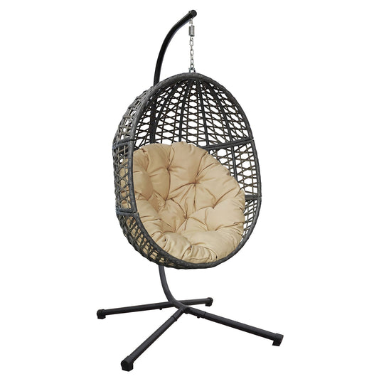 Wicker Hanging Swing Chair; Rattan Hanging Egg Chair with Durable Stand and Waterproof Cushion for Outdoor Garden or Indoor Living Room - Discount Msrp 