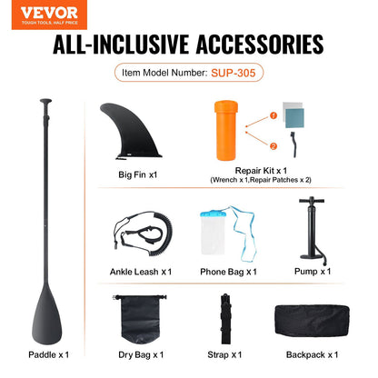 VEVOR Inflatable Stand Up Paddle Board, 10' x 33" x 6" Wide SUP Paddleboard, with Board Accessories, Pump, Paddle, Fin, Phone Bag, Backpack, Ankle Leash, Repair Kit, Non-slip Deck for Youth & Adults - Discount Msrp 