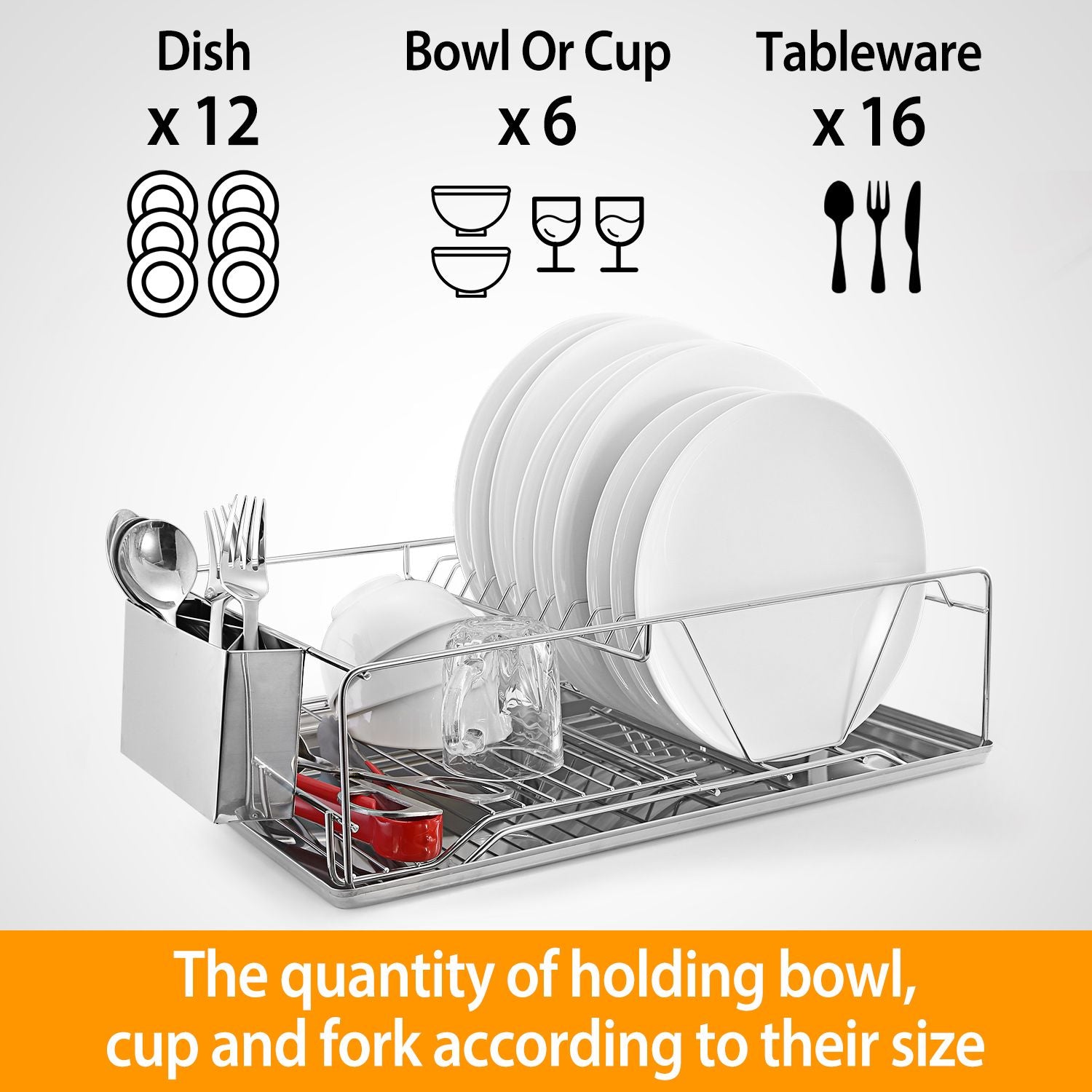 Dish Drying Rack Stainless Steel Dish Rack w/ Drainboard Cutlery Holder Kitchen Dish Organizer - Discount Msrp 