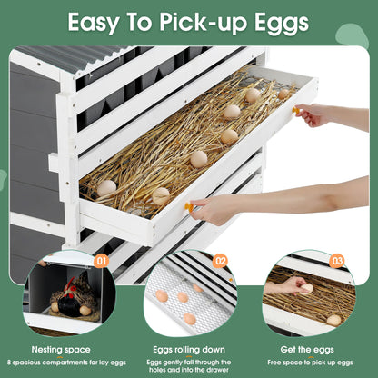 Nesting Boxes for Chickens, Wooden Chicken Nesting Box, 8 Compartments Egg Laying Boxes for Hens, Ducks and Poultry with Rollout Eggs Collection, PVC Roofing and Foldable Perches, 47"Lx26.4"Wx35.4"H - Discount Msrp 