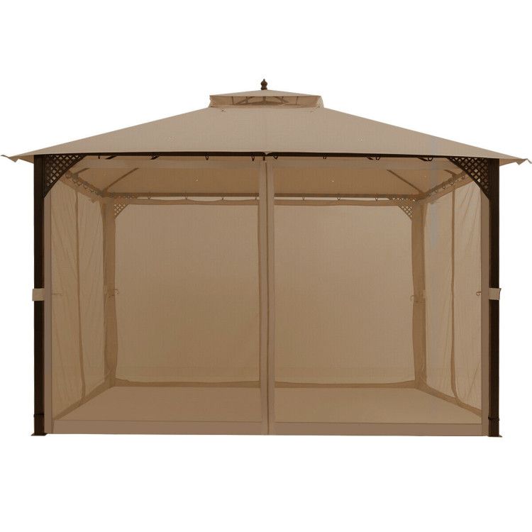 12 x 10 Feet Outdoor Double Top Patio Gazebo with Netting - Discount Msrp 