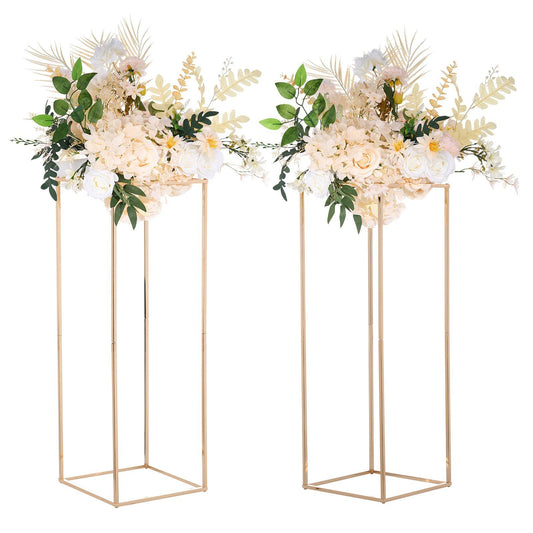 VEVOR 2PCS 31.5inch High Wedding Flower Stand, Metal Vase Column Geometric Centerpiece Stands, Gold Rectangular Floral Display Rack for T-Stage Events Reception, Party Decoration Home - Discount Msrp 