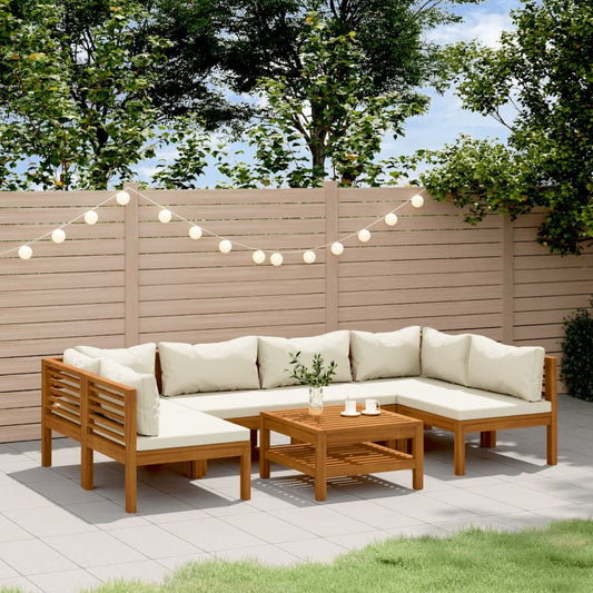 7 Piece Patio Lounge Set with Cream Cushion Solid Acacia Wood - Discount Msrp 