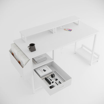 47"office desk with power outlet,2 Monitor Stands,2 drawers,Side Pocket,Easy to Assemble,Frame stability Reversible,use for home desk, computer desk, game table,White - Discount Msrp 