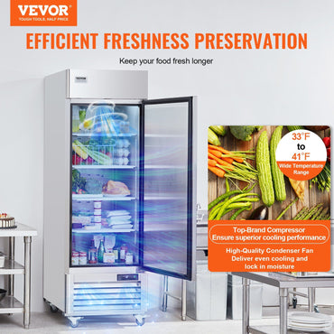 VEVOR Commercial Refrigerator 19.32 Cu.ft, Reach In 27" W Upright Refrigerator Single Door, Auto-Defrost Stainless Steel Reach-in Refrigerator & 4 Shelves, 33 to 41°F Temp Control, LED Light, 4 Wheel - Discount Msrp 