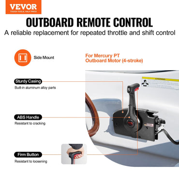 VEVOR Boat Throttle Control, 881170A13 Side-Mounted Outboard Remote Control Box for Mercury PT 4-Stroke, Marine Throttle Control Box with Power Trim Switch, 16.6 ft Harness 14 Pin, and Lanyard - Discount Msrp 