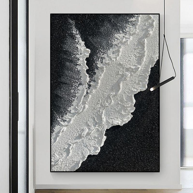 Modern Abstract handpainted large size wholesale prodcut ocean seaside thick grey and black Oil painting Simple Design Wall Art - Discount Msrp 